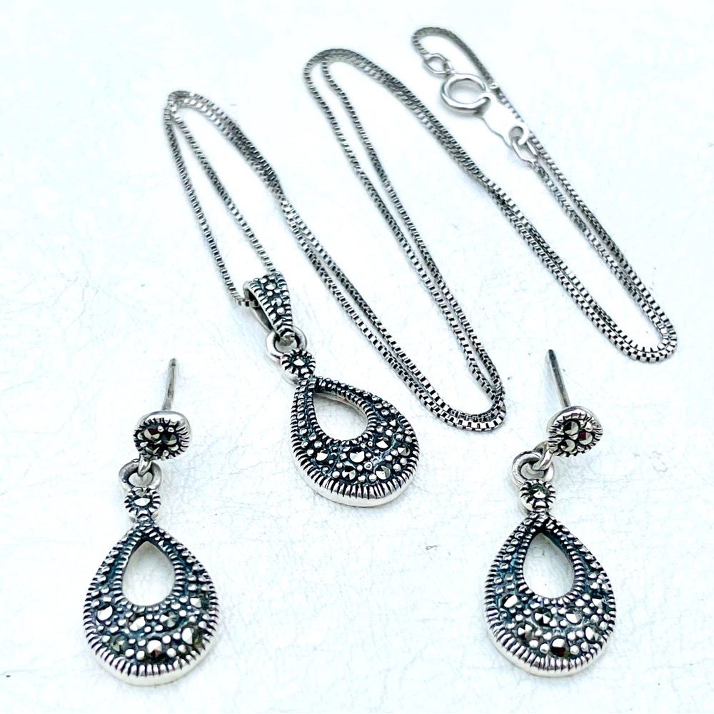 Signed Matching Sterling Silver Marcasite Jewelry Set
